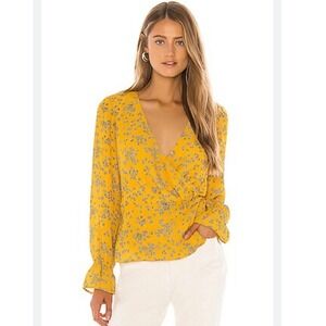 NEW Cupcakes & Cashmere Mustard Joie‎ Tossed Buds Wrap Blouse Harvest Gold Small